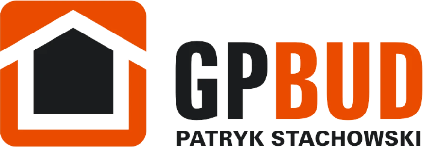 Logo GPBUD z ikoną domu w kolorach czarno-pomarańczowych