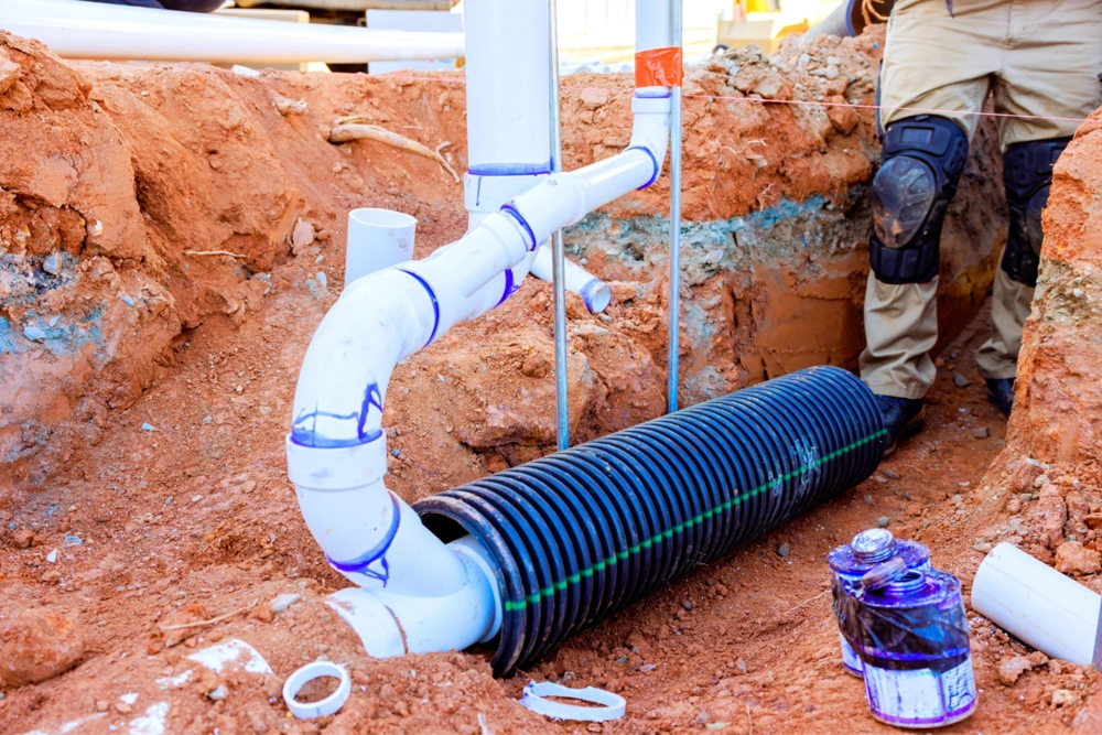 Instalacje hydrauliczne – układanie rur PVC i drenażu w wykopie